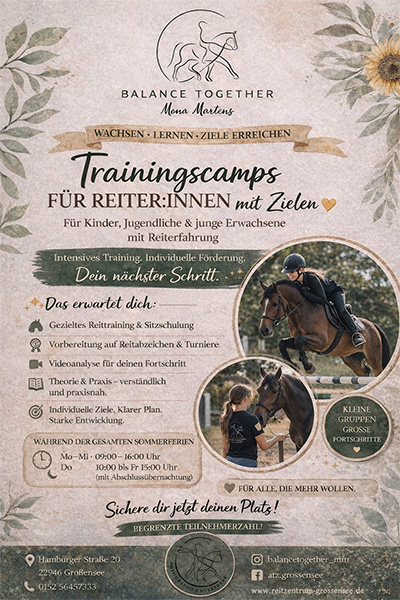 Trainingscamps für junge Reiter mit Erfahrung in den Sommerferien